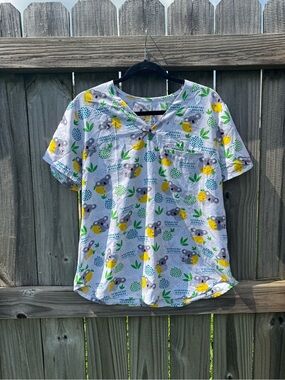 Cute Koala Print Short Sleeve Top - Gray & Yellow